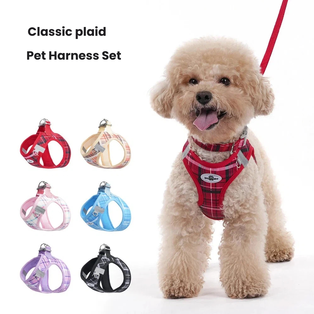 No Pull Dog Harness - Verstelbare No-Pull Plaid Hondentuig en Leiband
